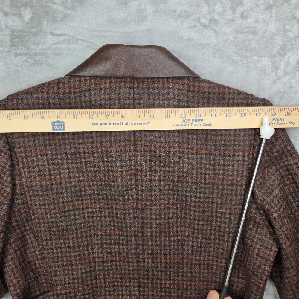 Vintage International Scene Brown Tweed Wool Leather Collar Jacket Luxury 11/12 - Picture 13 of 14